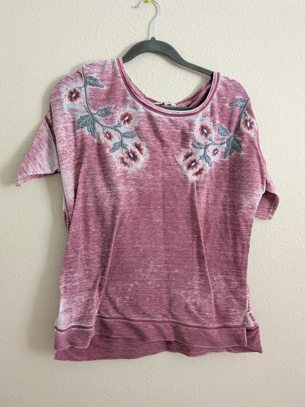 Lucky Brand Washed Rose Embroidered Short Sleeve Tee